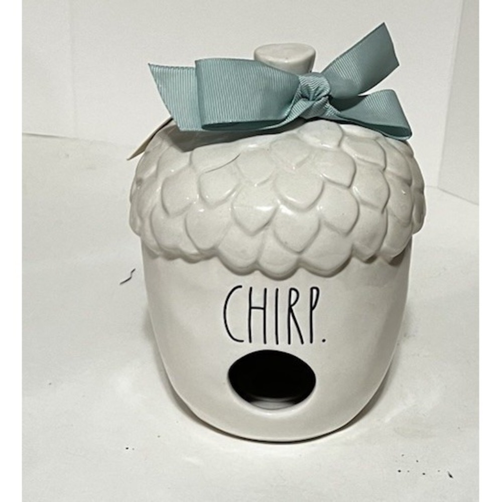 Rae Dunn Chirp Acorn BirdHouse With Blue Ribbon